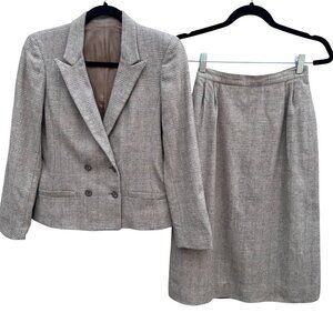 Newsport Vintage Womens Wool Plaid Double Breasted Blazer Jacket Pleated Skirt S
